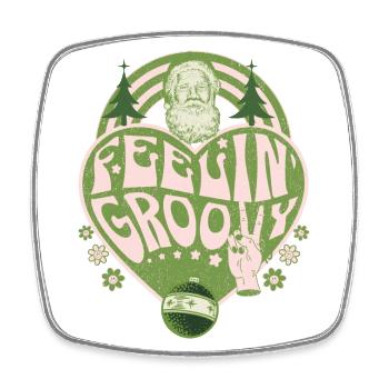Groovy Retro Style Christmas Santa - Square fridge magnet - white - Front