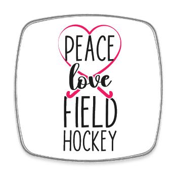 Field Hockey Heart Peace Love - Square fridge magnet - white - Front