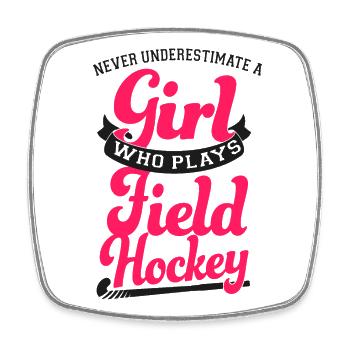 Field Hockey Never Underestimate A - Square fridge magnet - white - Front