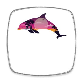 Dolphin Palm Tree Sunset - Square fridge magnet - white - Front