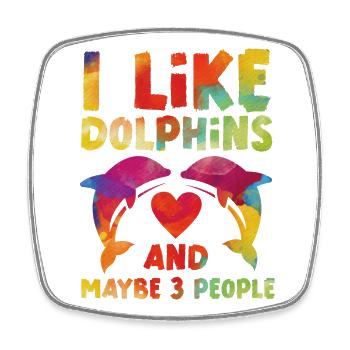 Dolphin Watercolor I Like Dolphins - Square fridge magnet - white - Front