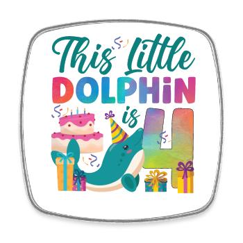 Dolphin 4th Birthday Watercolor - Square fridge magnet - white - Front