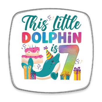 Dolphin 7th Birthday Watercolor - Square fridge magnet - white - Front