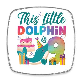 Dolphin 9th Birthday Watercolor - Square fridge magnet - white - Front