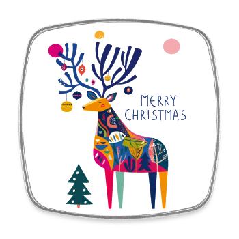 Deer with Christmas baubles - Square fridge magnet - white - Front