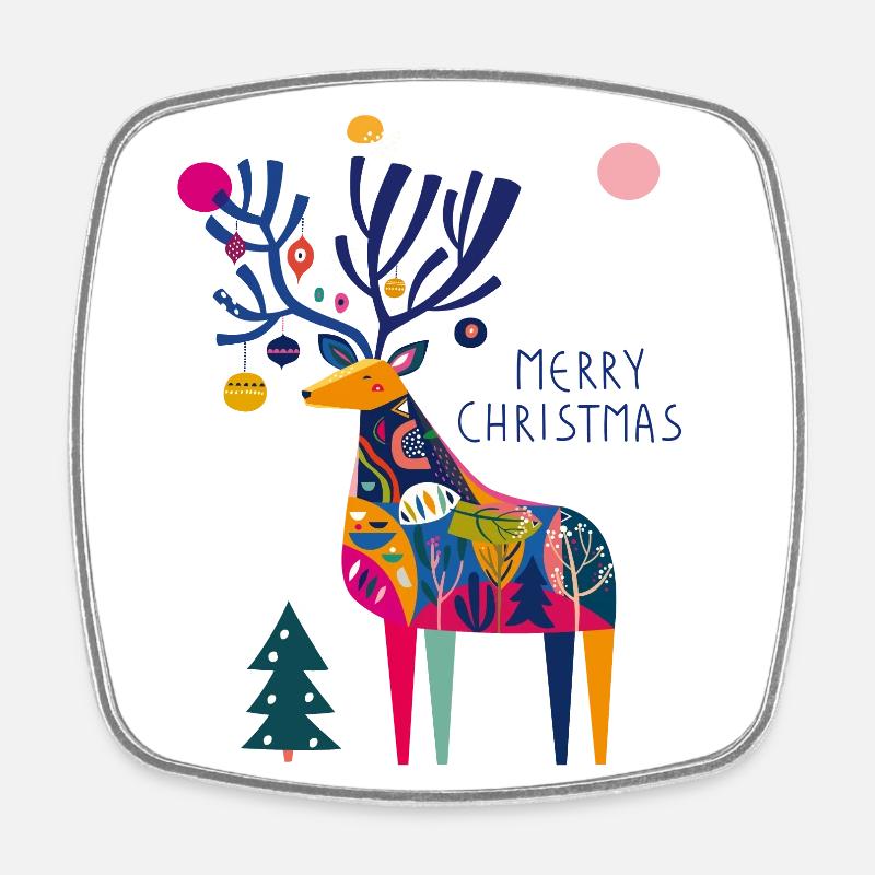 Hirsch mit Weihnachtskugeln - Viereckiger Kühlschrankmagnet - Weiß