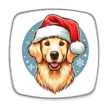 Cute Golden Retriever Santa Claus - Square fridge magnet - white - Front