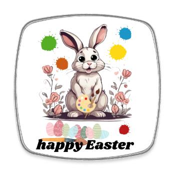 Happy Easter - Cute Easter Bunny - Bunny with Egg - Square fridge magnet - white - Front