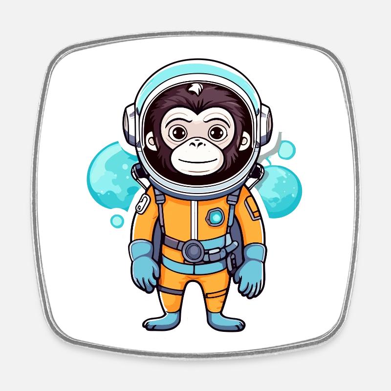 Monkey Astronaut Illustration - Square fridge magnet - white