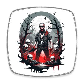 Zombie Skelett - Viereckiger Kühlschrankmagnet - Weiß - Vorne
