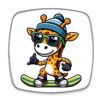 Snowboard Giraffe, Winter Sports Animal - Square fridge magnet - white - Front