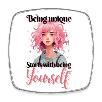 Being unique Starts withbeing Yourself - Square fridge magnet - white - Front