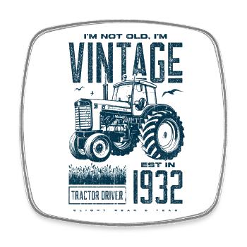 Vintage Tractor Farmer Birthday Born In 1932 - Square fridge magnet - white - Front