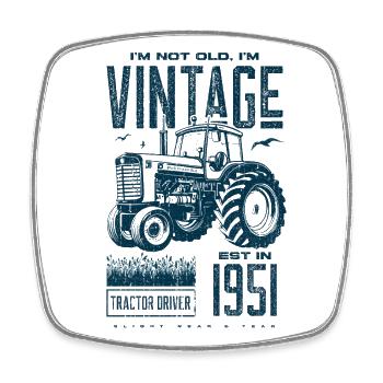 Vintage Tractor Farmer Birthday Born In 1951 - Square fridge magnet - white - Front