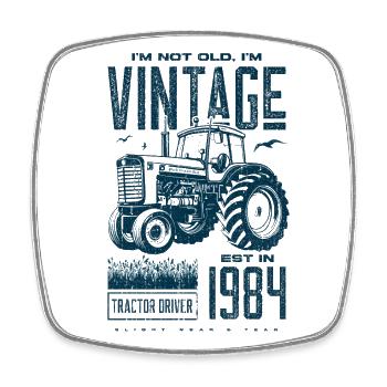 Vintage tracteur agriculteur anniversaire né en 1984 - Magnet carré - blanc - Devant