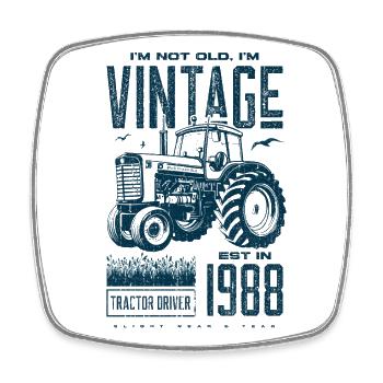 Vintage tracteur agriculteur anniversaire né en 1988 - Magnet carré - blanc - Devant