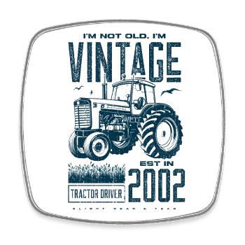Vintage Tractor Farmer Birthday Born In 2002 - Square fridge magnet - white - Front