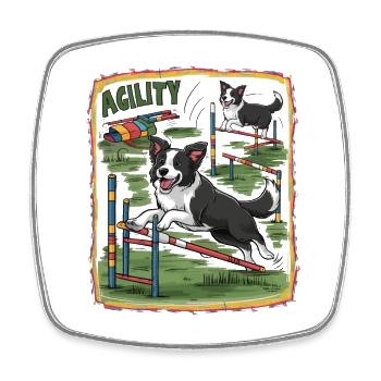 Sport canin Agility Border Collie - Magnet carré - blanc - Devant