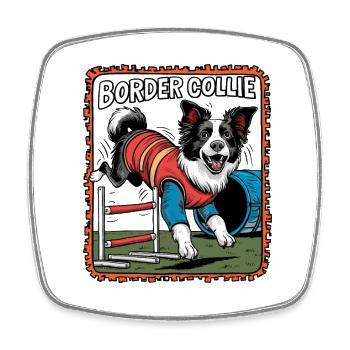 Sport canin Agility Border Collie - Magnet carré - blanc - Devant