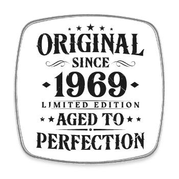 Original 1969 Vintage Birthday Gift - Square fridge magnet - white - Front