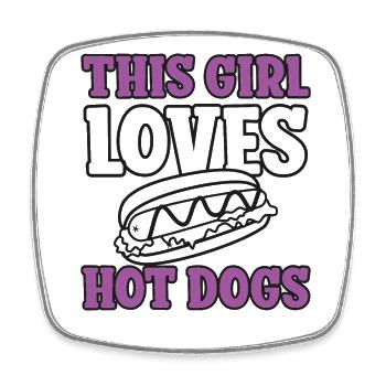Hot Dog Adult Girl This Girl Loves - Square fridge magnet - white - Front