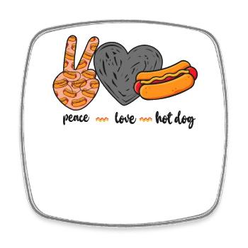 Hot Dog Adult Peace Love Hot Dogs - Viereckiger Kühlschrankmagnet - Weiß - Vorne
