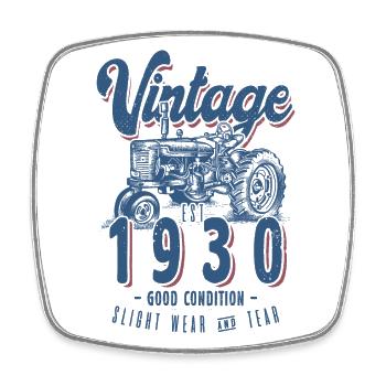 Vintage Tractor Farmer Birthday Born In 1930 - Square fridge magnet - white - Front