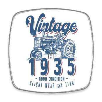 Vintage Tractor Farmer Birthday Born In 1935 - Square fridge magnet - white - Front