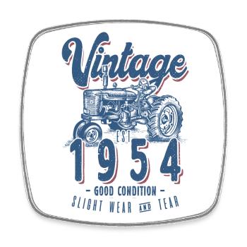 Vintage Tractor Farmer Birthday Born In 1954 - Square fridge magnet - white - Front