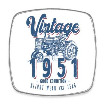 Oldtimer Traktor Farmer Geburtstag Jahrgang 1951 - Viereckiger Kühlschrankmagnet - Weiß - Vorne