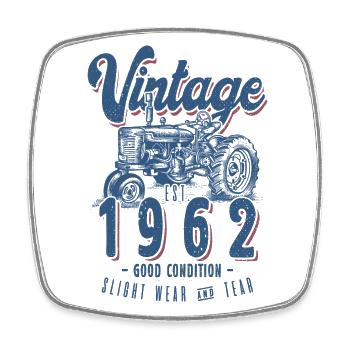 Oldtimer Traktor Bauer Geburtstag Jahrgang 1962 - Viereckiger Kühlschrankmagnet - Weiß - Vorne