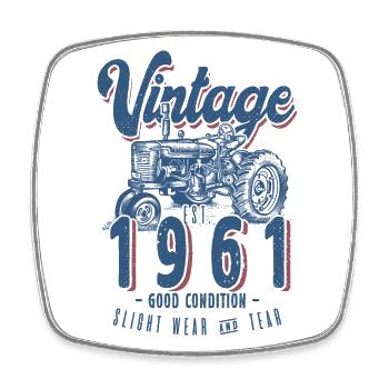 Vintage Tractor Farmer Birthday Born In 1961 - Square fridge magnet - white - Front
