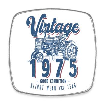 Oldtimer Traktor Bauer Geburtstag Jahrgang 1975 - Viereckiger Kühlschrankmagnet - Weiß - Vorne