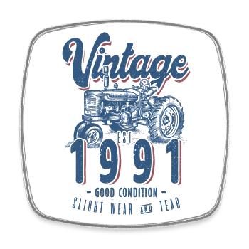 Oldtimer Traktor Bauer Geburtstag Jahrgang 1991 - Viereckiger Kühlschrankmagnet - Weiß - Vorne