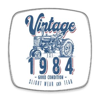 Anniversaire Fermier Tracteur Vintage Né En 1984 - Magnet carré - blanc - Devant