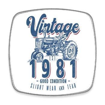 Oldtimer Traktor Farmer Geburtstag Jahrgang 1981 - Viereckiger Kühlschrankmagnet - Weiß - Vorne