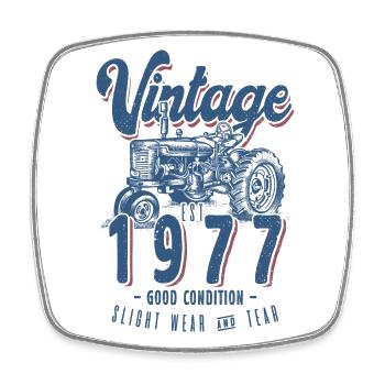 Oldtimer Traktor Farmer Geburtstag Jahrgang 1977 - Viereckiger Kühlschrankmagnet - Weiß - Vorne