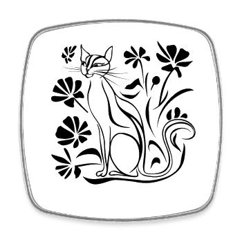 Minimalistische Blumen Katze - Viereckiger Kühlschrankmagnet - Weiß - Vorne