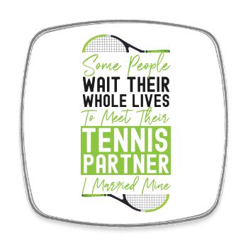Funny Tennis Player Racket Husband - Square fridge magnet - white - Front