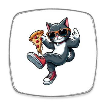Dancing Cat Pizza Cool Pizza Lover Cartoon - Square fridge magnet - white - Front