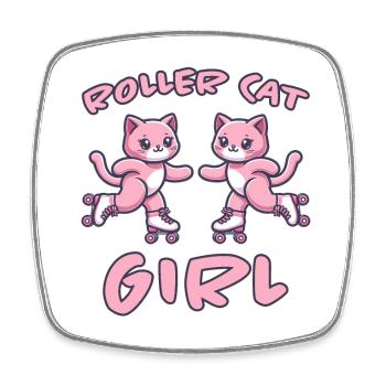 Roller Cat Girl Skating Girl Roller Skates Gift - Square fridge magnet - white - Front