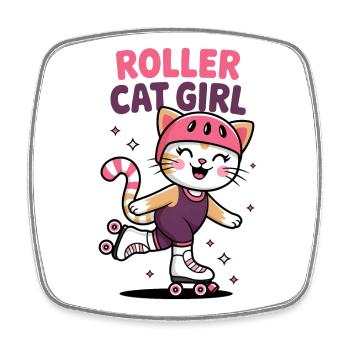 Roller Cat Girl Skating Girl Roller Skates Gift - Square fridge magnet - white - Front