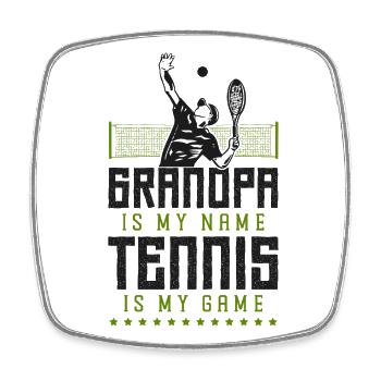 Drôle de joueur de tennis raquette grand-père - Magnet carré - blanc - Devant