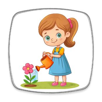 Mädchen gießt mit einer Gießkanne eine Blume - Viereckiger Kühlschrankmagnet - Weiß - Vorne