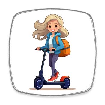 Femme conduisant un scooter électrique - Magnet carré - blanc - Devant