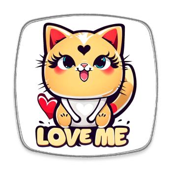Un drôle chat chibi plein d'amour - Magnet carré - blanc - Devant