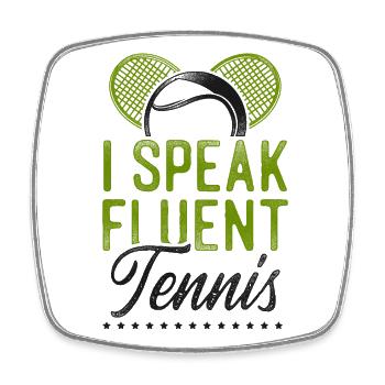 Drôle de joueur de tennis raquette je parle - Magnet carré - blanc - Devant