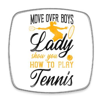 Drôle de joueur de tennis raquette fille - Magnet carré - blanc - Devant