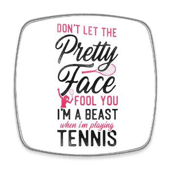 Drôle de joueur de tennis raquette fille - Magnet carré - blanc - Devant