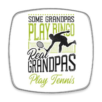 Drôle de joueur de tennis raquette grand-père - Magnet carré - blanc - Devant